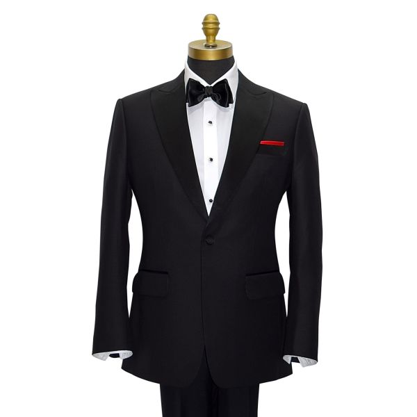 Black Peak Lapel Tuxedo Set - Coat and Pants Ensemble.