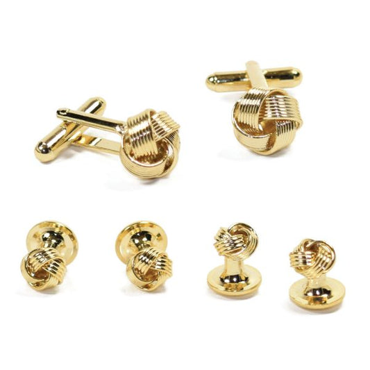 Gold Love Knot Cufflinks and Stud Set