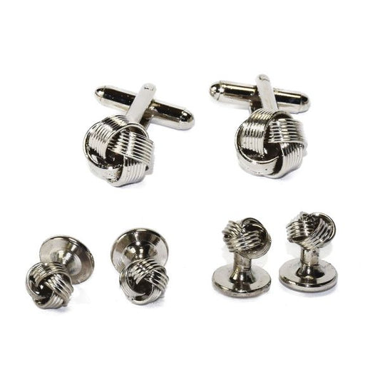 Silver Love Knot Cufflinks and Stud Set