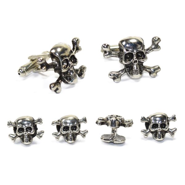 SKULL AND BONES STUDS AND CUFFLINK SET