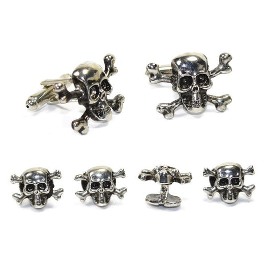 SKULL AND BONES STUDS AND CUFFLINK SET