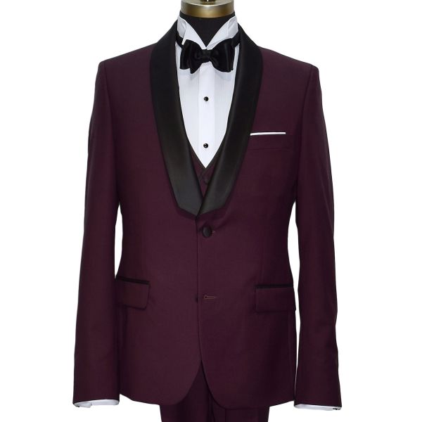 BURGUNDY TUXEDO ENSEMBLE INCLUDING VEST