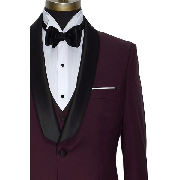 BURGUNDY TUXEDO ENSEMBLE INCLUDING VEST