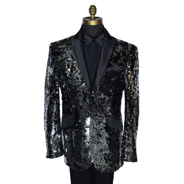 Black and Silver Sequins Tuxedo Ensemble