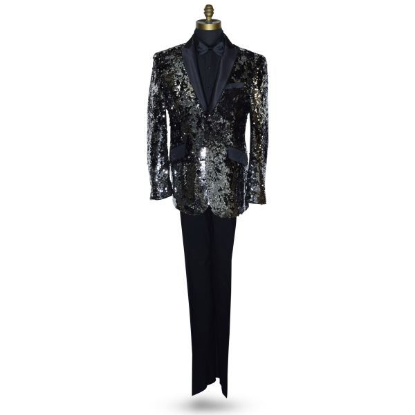Black and Silver Sequins Tuxedo Ensemble