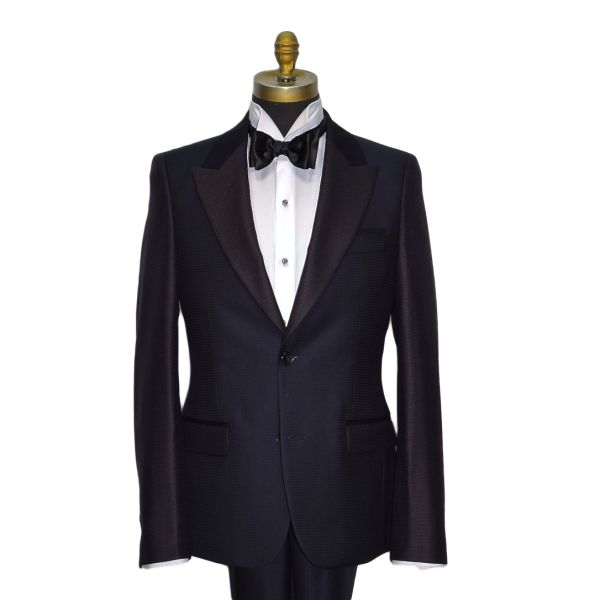NAVY PEAK LAPEL TUXEDO WITH TEXTURED FABRIC-ULTRA SLIM
