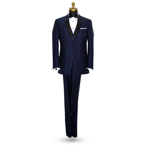 NAVY BLUE TUXEDO WITH BLACK PEAK LAPEL - COAT AND PANTS SET