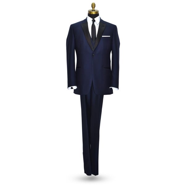 NAVY BLUE TUXEDO WITH BLACK PEAK LAPEL - COAT AND PANTS SET