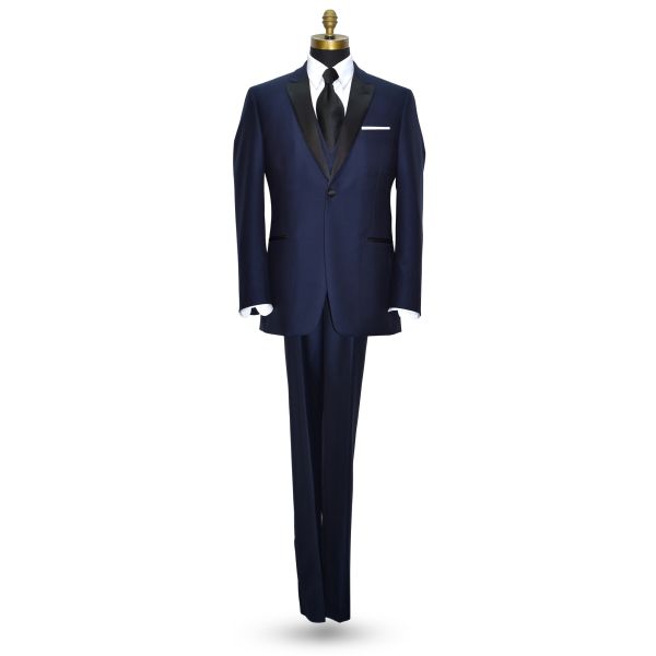 NAVY BLUE TUXEDO WITH BLACK PEAK LAPEL - COAT AND PANTS SET