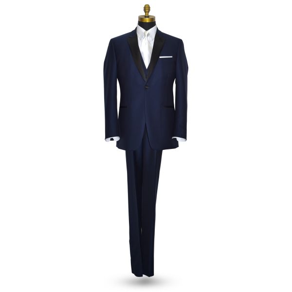 NAVY BLUE TUXEDO WITH BLACK PEAK LAPEL - COAT AND PANTS SET