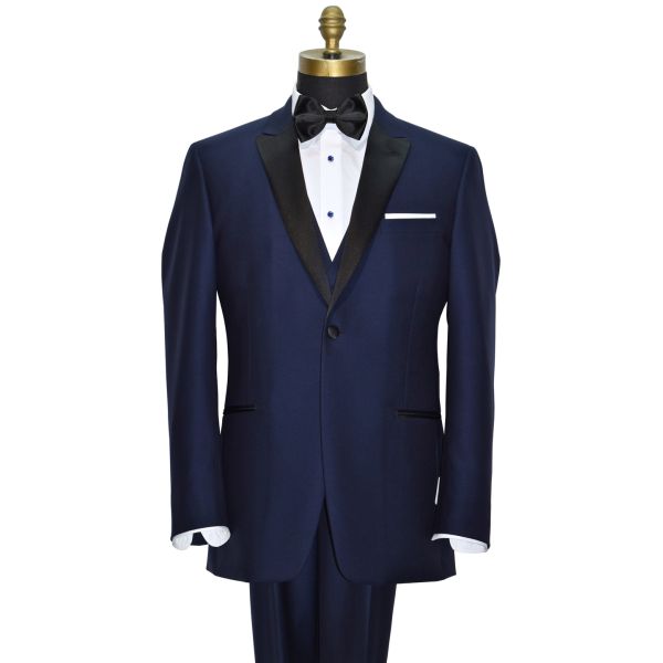 NAVY BLUE TUXEDO WITH BLACK PEAK LAPEL - COAT AND PANTS SET