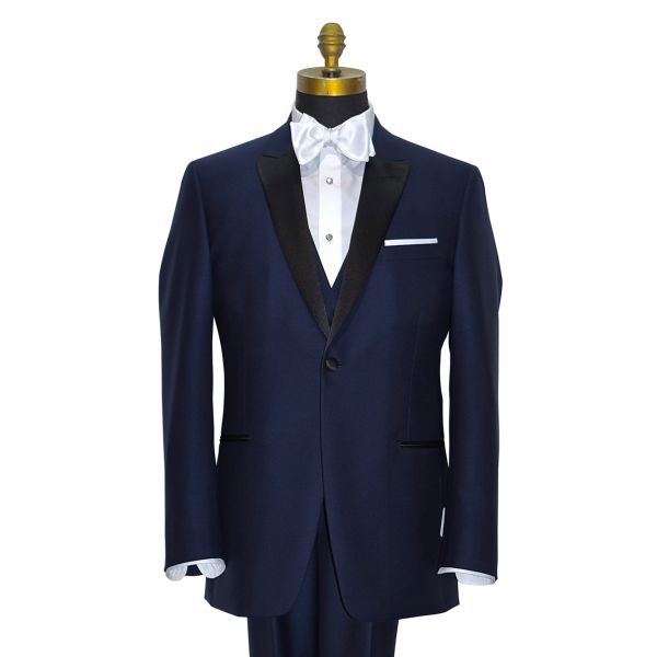 NAVY BLUE TUXEDO WITH BLACK PEAK LAPEL - COAT AND PANTS SET