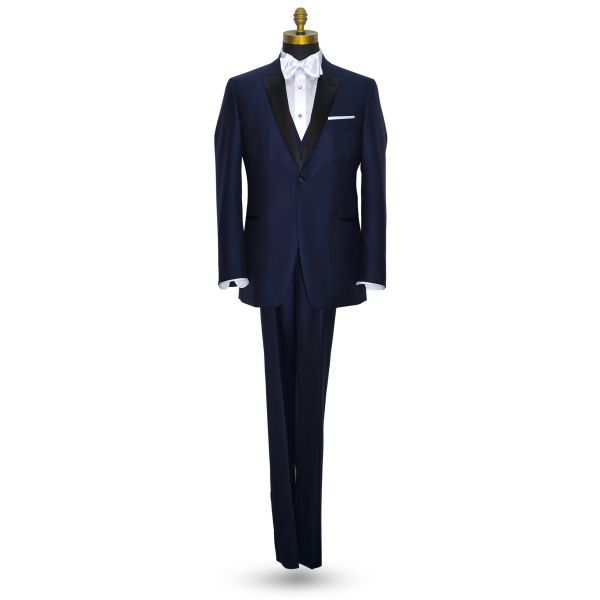 NAVY BLUE TUXEDO WITH BLACK PEAK LAPEL - COAT AND PANTS SET