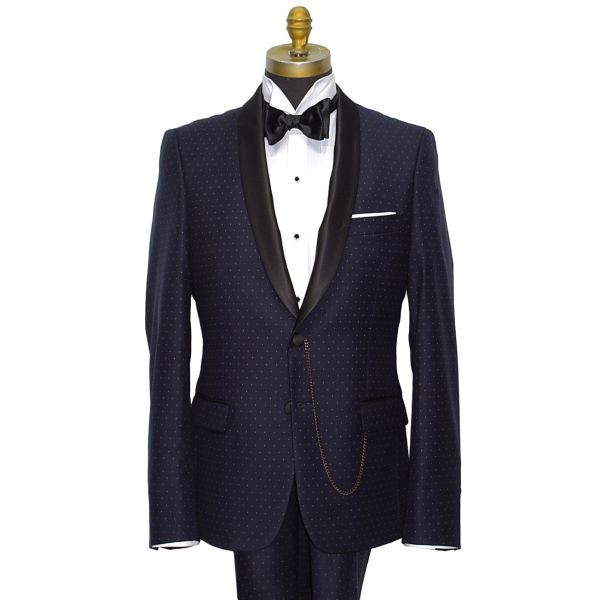 NAVY BLUE COSMOS SUPERFINE SHAWL COLLAR TUXEDO ENSEMBLE