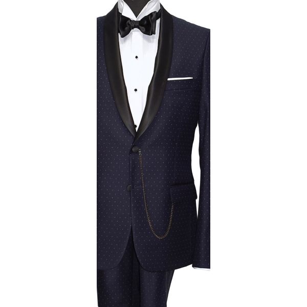NAVY BLUE COSMOS SUPERFINE SHAWL COLLAR TUXEDO ENSEMBLE