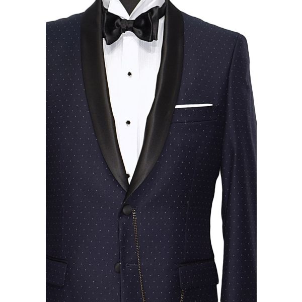NAVY BLUE COSMOS SUPERFINE SHAWL COLLAR TUXEDO ENSEMBLE