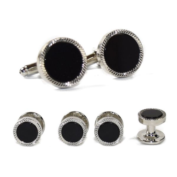 FANCY ONYX CUFFLINKS AND STUDS SET