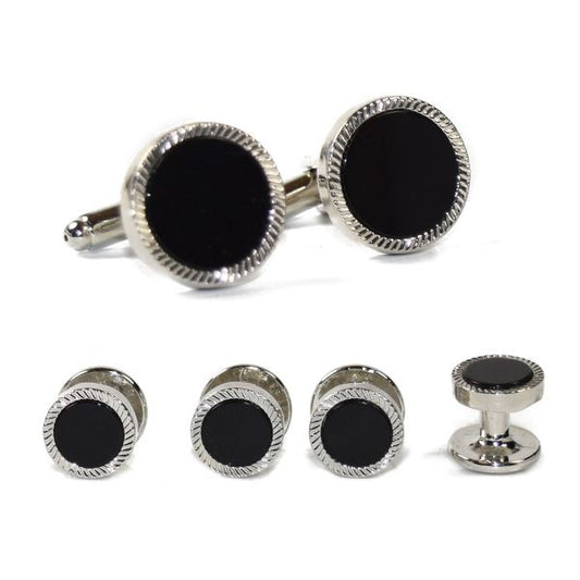 FANCY ONYX CUFFLINKS AND STUDS SET