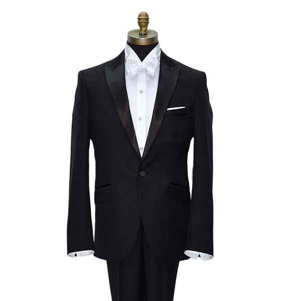 BLACK MEN'S PEAK LAPEL TUXEDO - ULTRA SLIM FIT- COAT AND PANTS SET