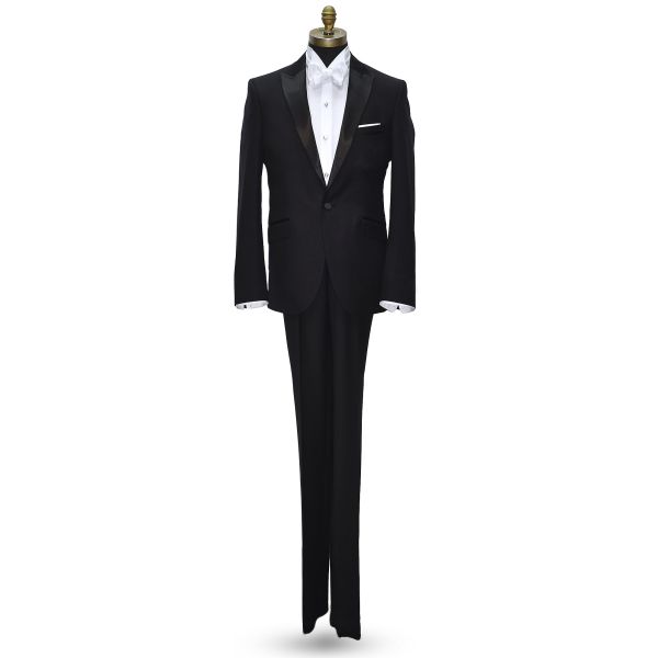 BLACK MEN'S PEAK LAPEL TUXEDO - ULTRA SLIM FIT- COAT AND PANTS SET
