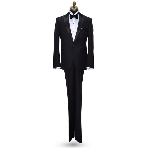 BLACK MEN'S PEAK LAPEL TUXEDO - ULTRA SLIM FIT- COAT AND PANTS SET