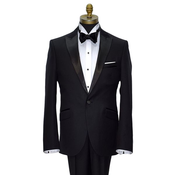 BLACK MEN'S PEAK LAPEL TUXEDO - ULTRA SLIM FIT- COAT AND PANTS SET
