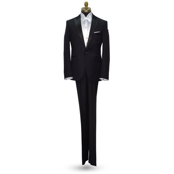 BLACK MEN'S PEAK LAPEL TUXEDO - ULTRA SLIM FIT- COAT AND PANTS SET