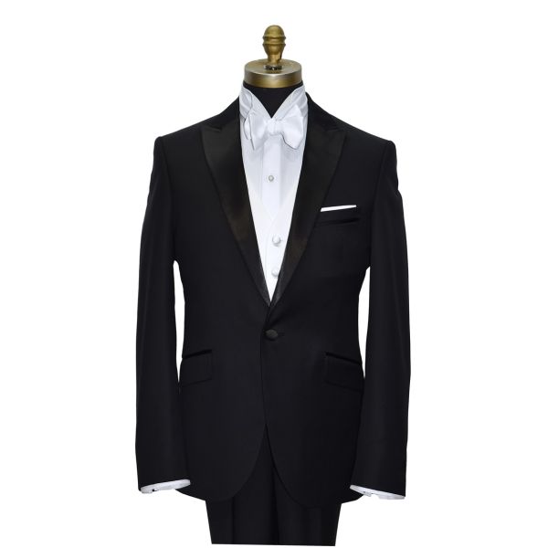 BLACK MEN'S PEAK LAPEL TUXEDO - ULTRA SLIM FIT- COAT AND PANTS SET