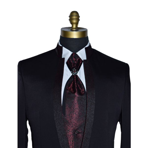 Nehru Tuxedo Ensemble with Scarlet Red Accents-4 Piece