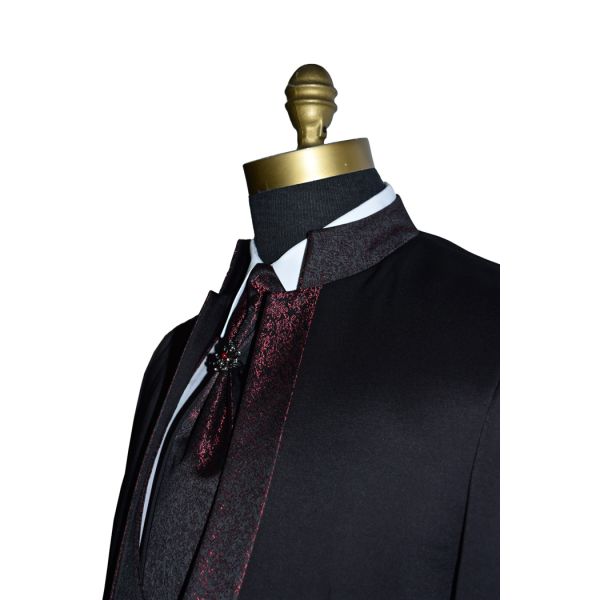 Nehru Tuxedo Ensemble with Scarlet Red Accents-4 Piece