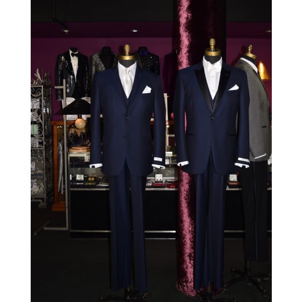 NAVY BLUE TUXEDO WITH BLACK PEAK LAPEL - COAT AND PANTS SET