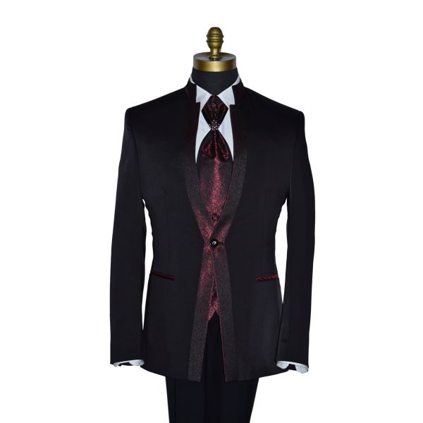 Nehru Tuxedo Ensemble with Scarlet Red Accents-4 Piece