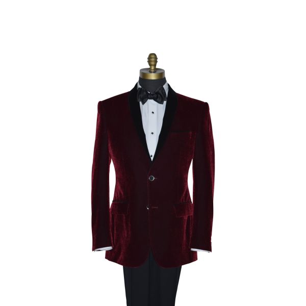 BURGUNDY VELVET DINNER JACKET ENSEMBLE