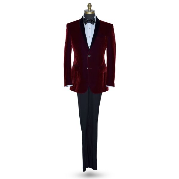 BURGUNDY VELVET DINNER JACKET ENSEMBLE
