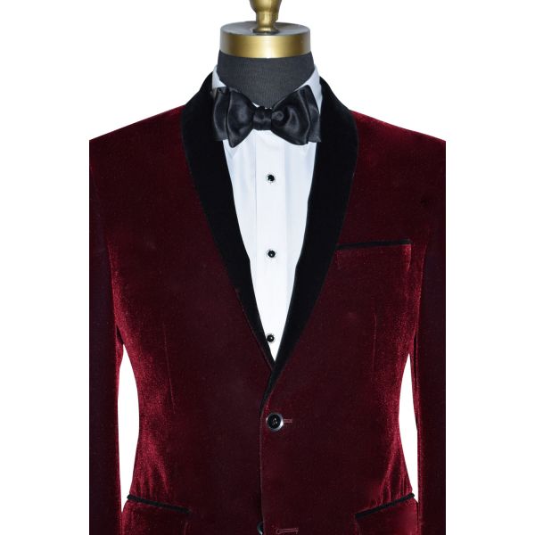 BURGUNDY VELVET DINNER JACKET ENSEMBLE
