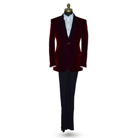 BURGUNDY VELVET DINNER JACKET ENSEMBLE