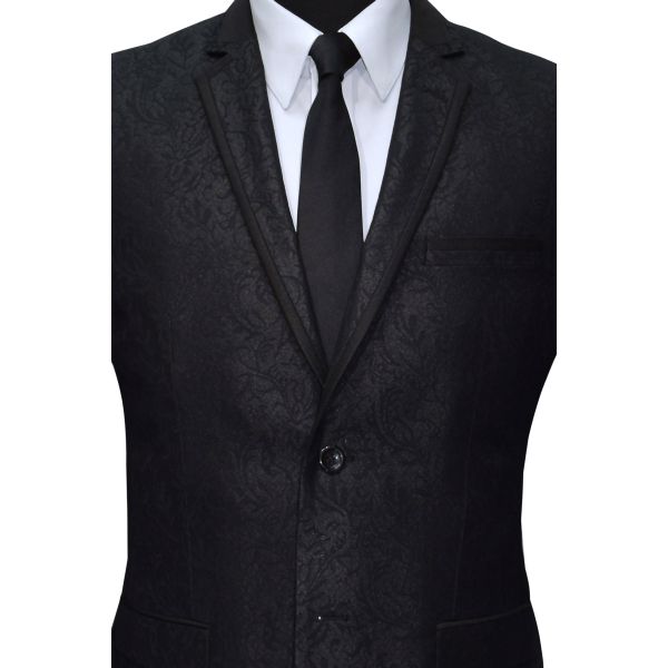 BLACK BROCADE TUXEDO WITH SATIN TRIM ENSEMBLE