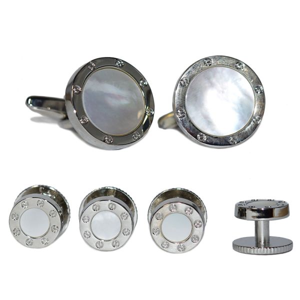 Mother-of-Pearl Cufflinks and Stud Set