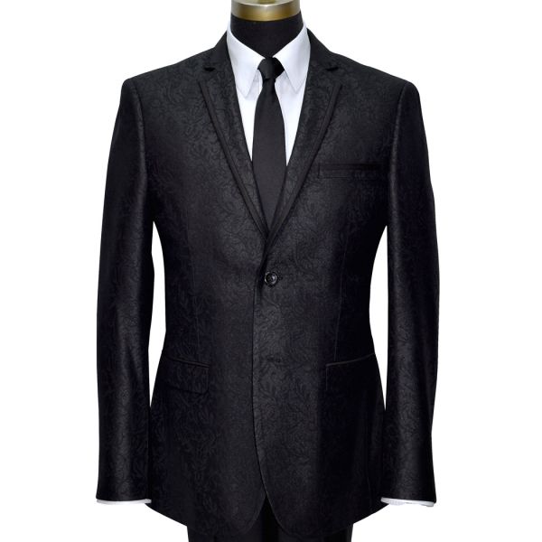 BLACK BROCADE TUXEDO WITH SATIN TRIM ENSEMBLE