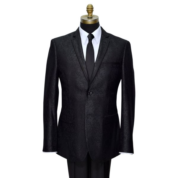 BLACK BROCADE TUXEDO WITH SATIN TRIM ENSEMBLE