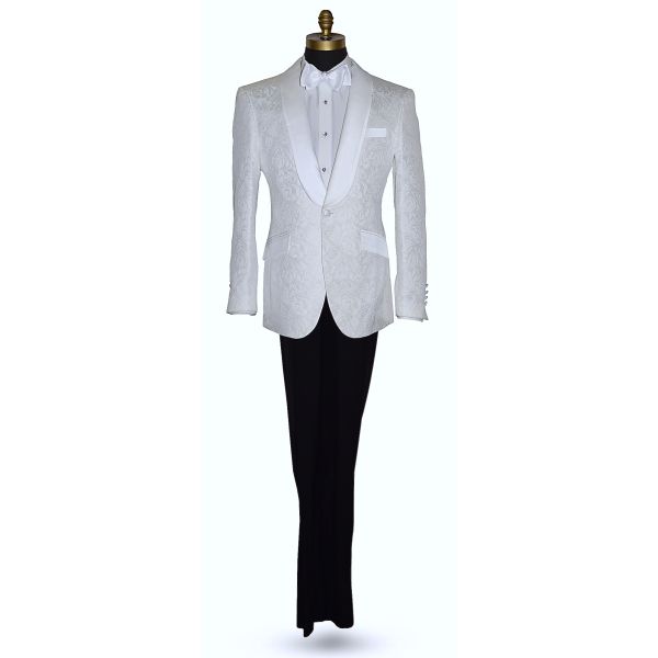 White Brocade Tuxedo Ensemble