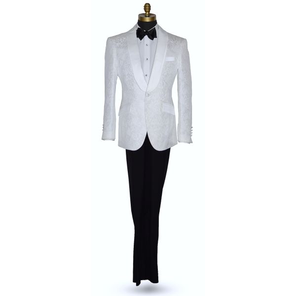 White Brocade Tuxedo Ensemble