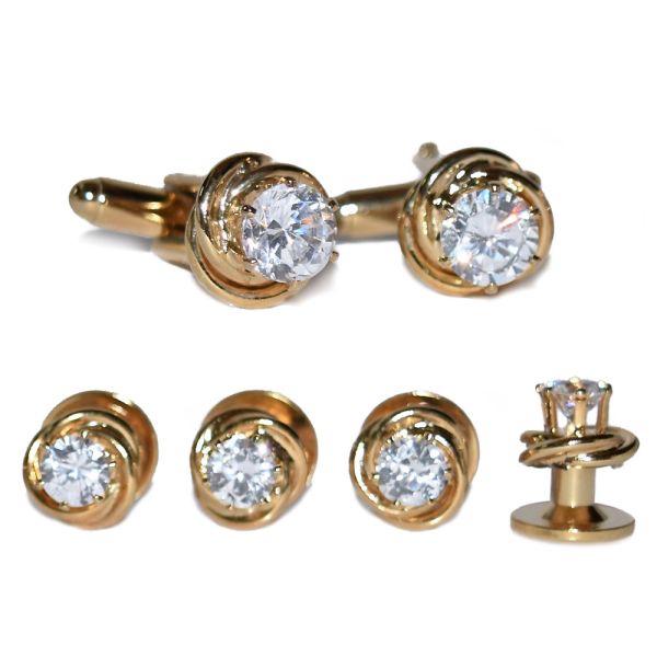 CUFFLINKS AND STUDS CUBIC ZIRCONIA GOLD FINISH