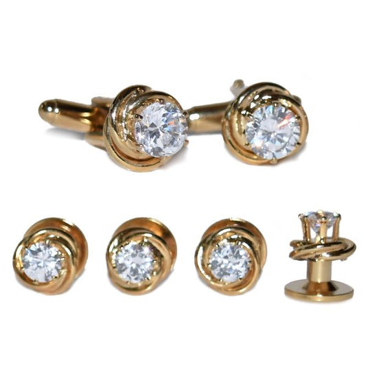 CUFFLINKS AND STUDS CUBIC ZIRCONIA GOLD FINISH