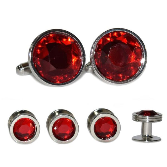 GARNET RED CUFFLINKS AND STUDS