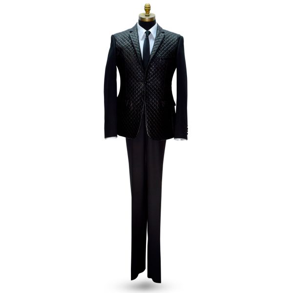 BLACK LEATHERETTE QUILT ENSEMBLE