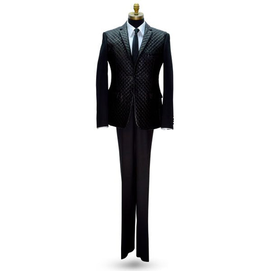 BLACK LEATHERETTE QUILT ENSEMBLE