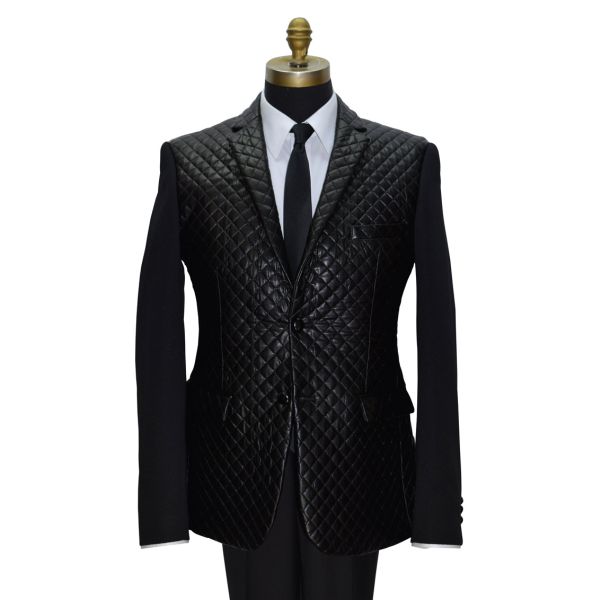 BLACK LEATHERETTE QUILT ENSEMBLE