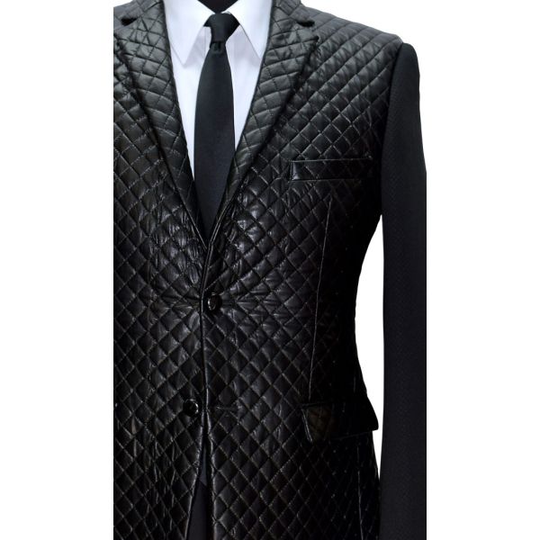 BLACK LEATHERETTE QUILT ENSEMBLE