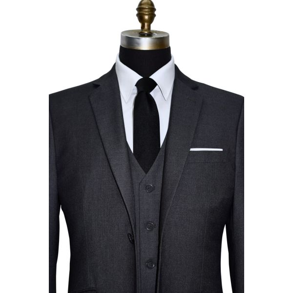CHARCOAL GRAY MENS SLIM FIT 3 PIECE SUIT VEST ENSEMBLE